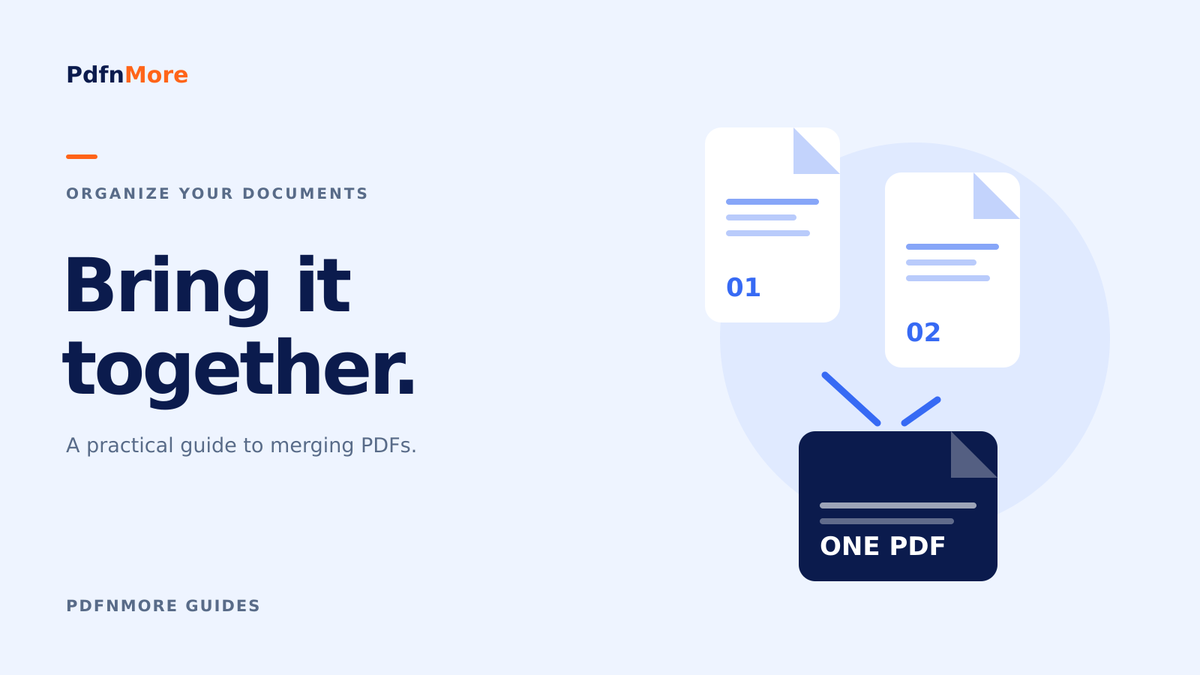 Two numbered document illustrations combine into one PDF beneath the words Bring it together.